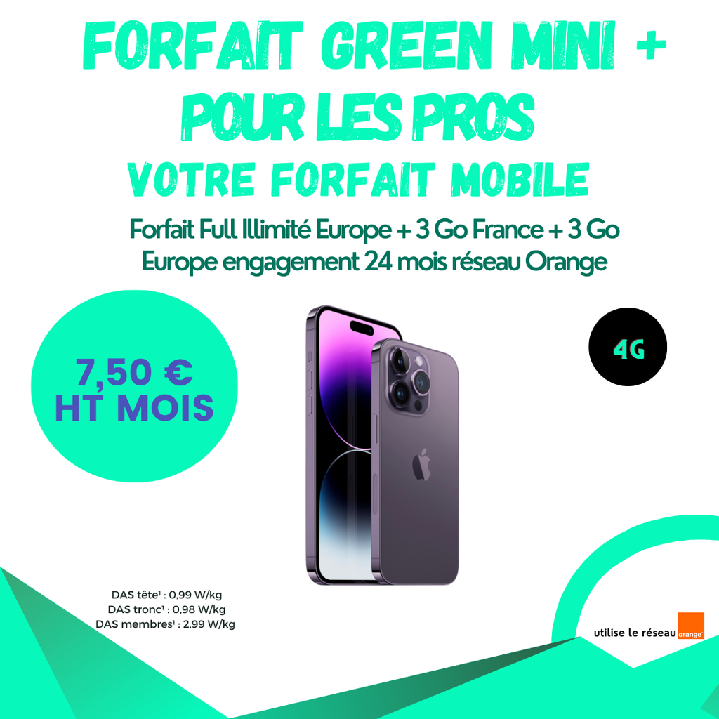 Green Mini + Illimité Fixe/mobile Sms - MMS EUROPE 3 Giga de 4G + 3 Giga Europe Engagement 24 mois